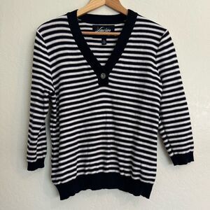 Lauren Ralph Lauren navy striped v neck cotton sweater size XL